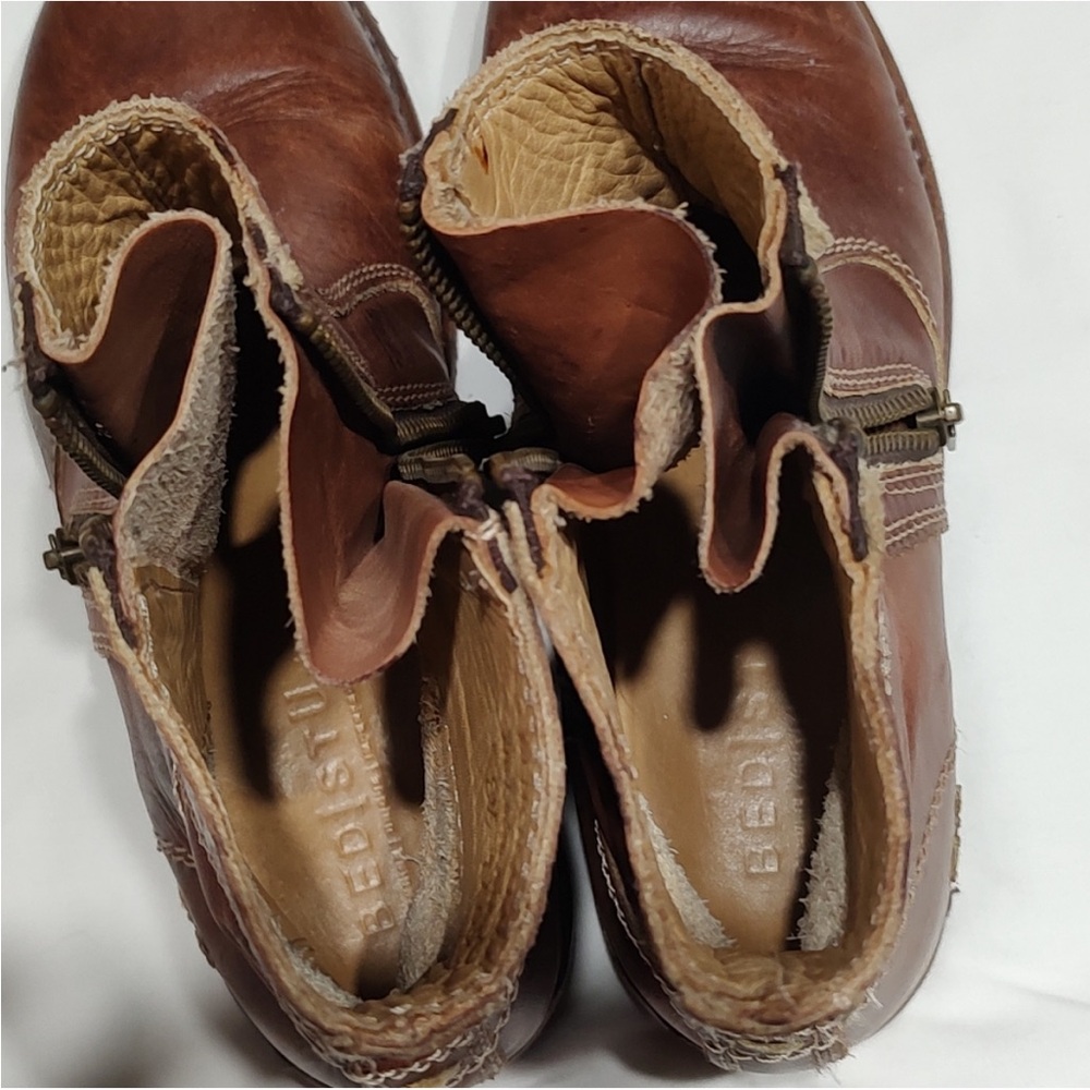 Bed Stu Eiffel Teak Leather Double Zipper Ankle Boots 8.5 - Picture 5 of 9